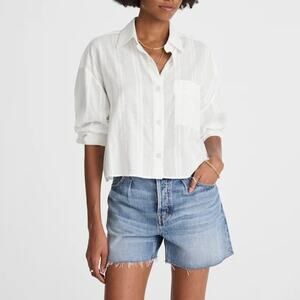 NWT Madewell Straight-Hem Shirt In Cotton Dobby Boxy Fit White Size Medium